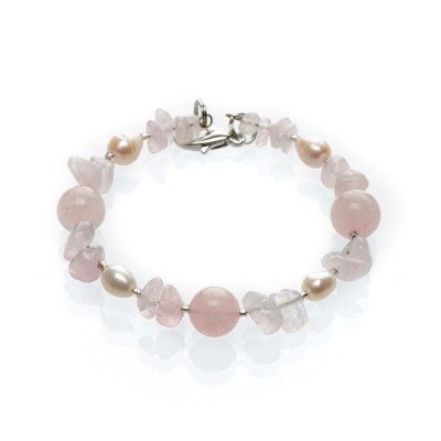 Браслет з рожевим кварцем і перлами