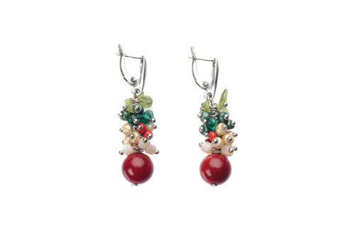 Серьги с натуральным кораллом из серебра