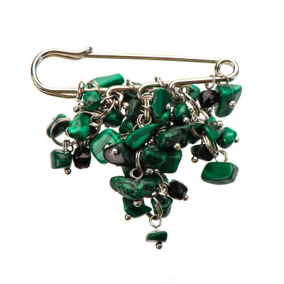 Брошка з натуральним малахітом