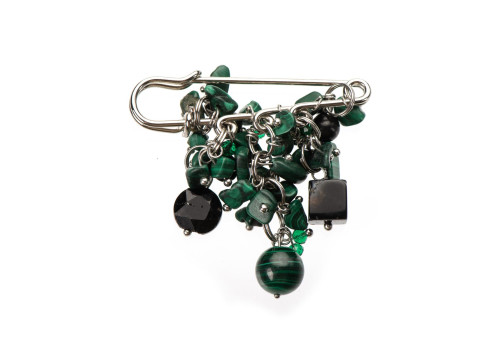 Брошка з натуральним малахітом