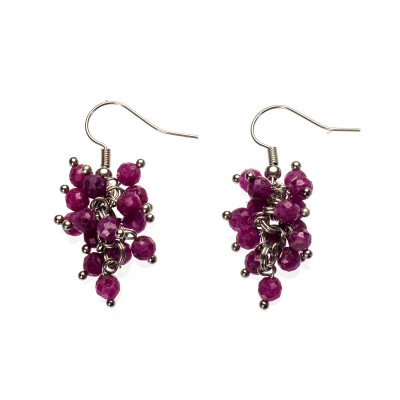 Сережки з натуральним рубіном зі срібла 