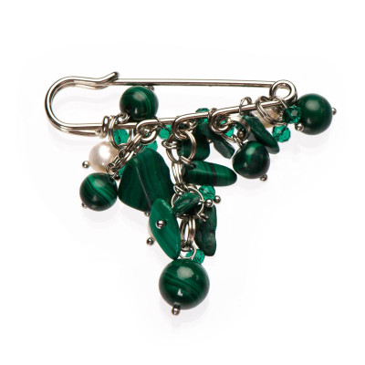 Брошка з натуральним малахітом