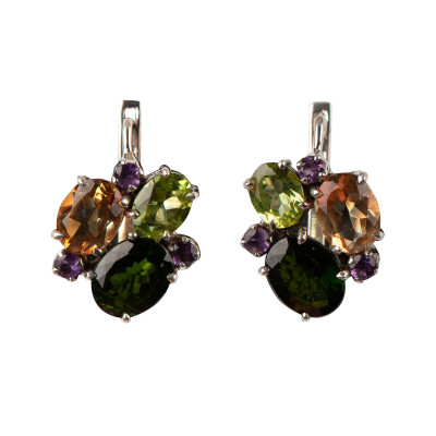 Сережки з натуральним хромдіопсидом зі срібла