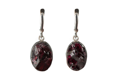 Сережки з натуральним гранатом зі срібла 