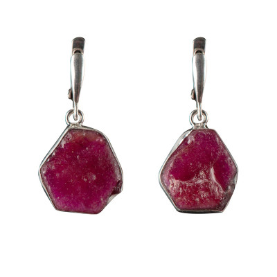 Сережки з натуральним рубіном зі срібла 